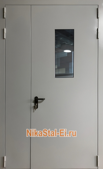 Полуторная оцинкованная противопожарная дверь с остеклением ei-60 Полуторная оцинкованная противопожарная дверь с остеклением ei-60